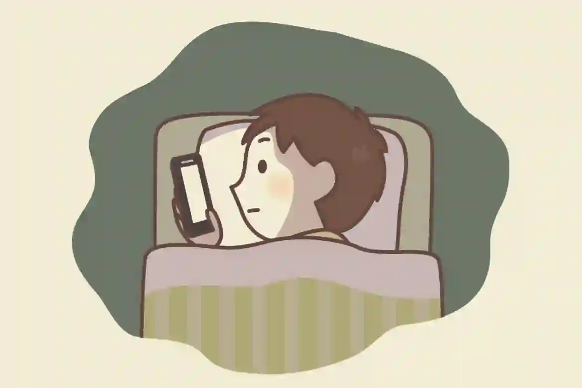 自律神経が乱れ夜中までスマホを見る人のイラスト